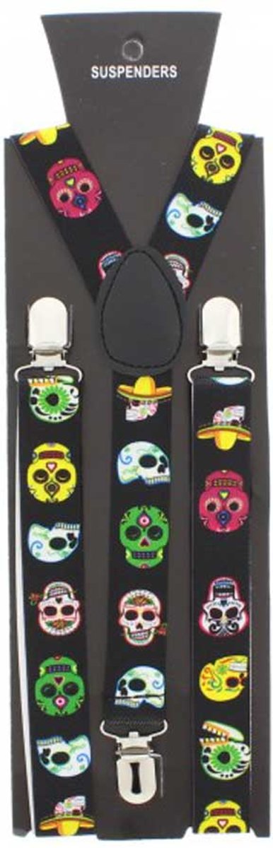 Sugar Skull print bretels zwart/multicolours - One size - Zacs Alter Ego